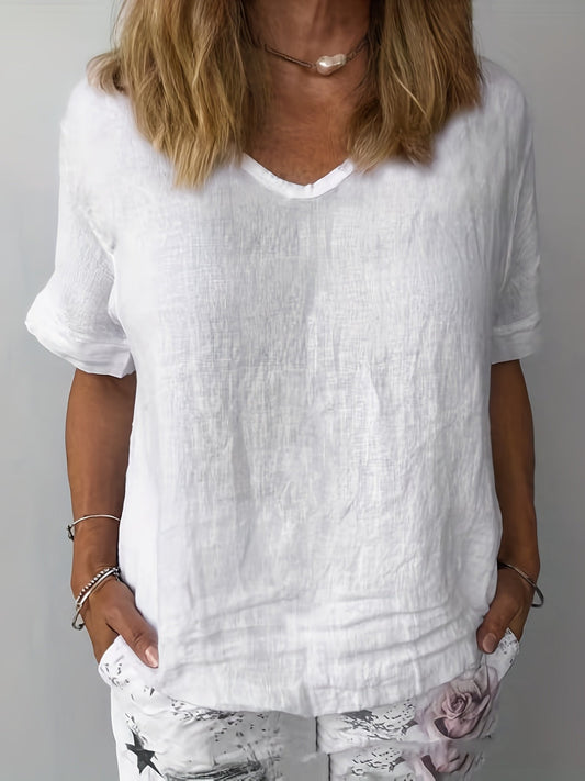 Mina® | Women'S White V-Neck Linen Blouse