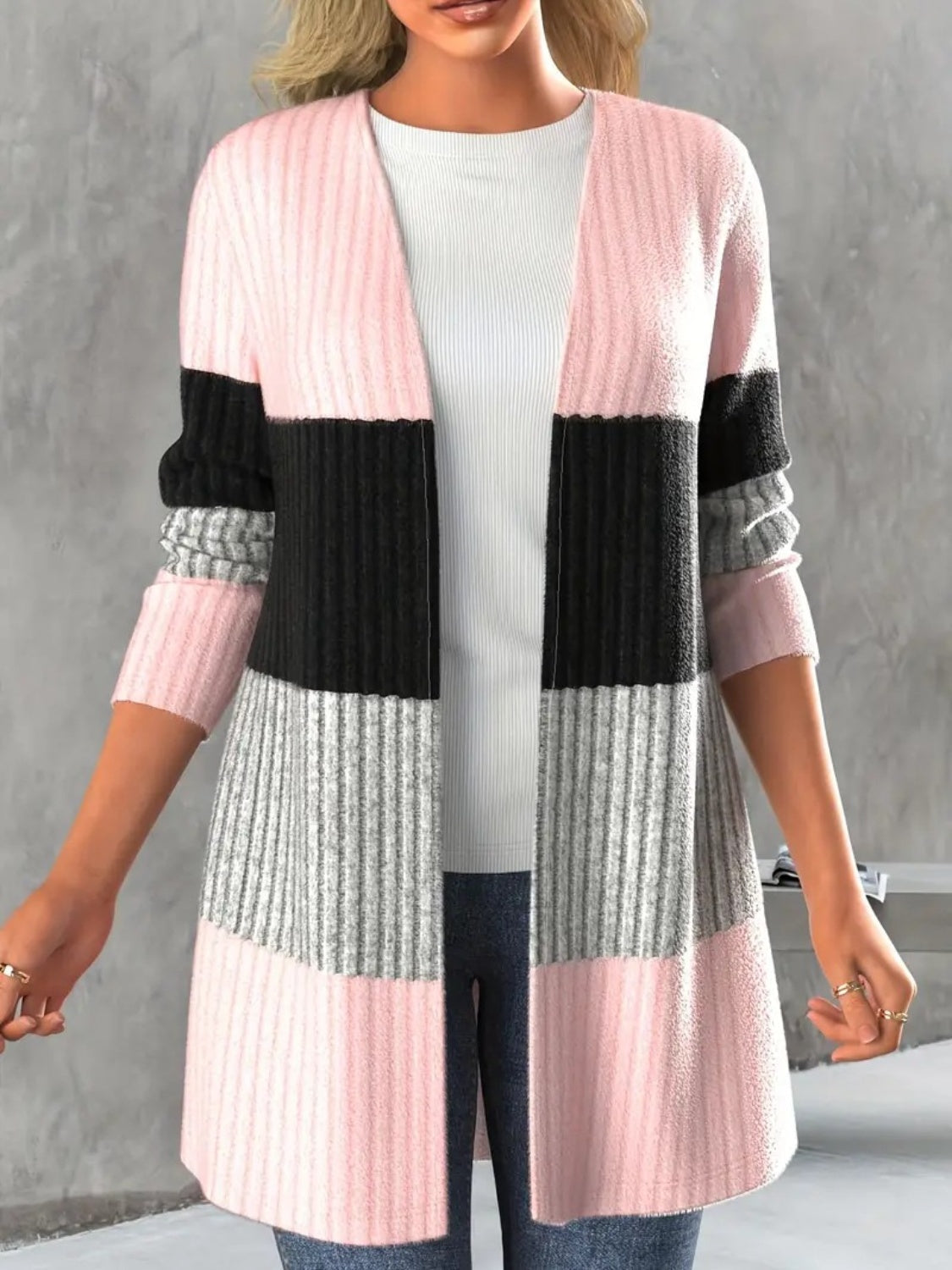 Carmen | Color block cardigan with open front and long sleeves
