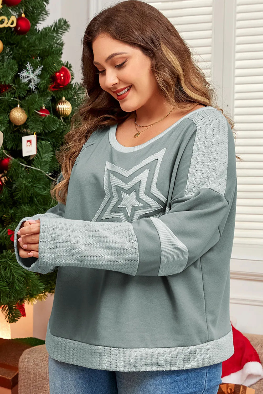 Carolin | Plus size long sleeve star crew neck top