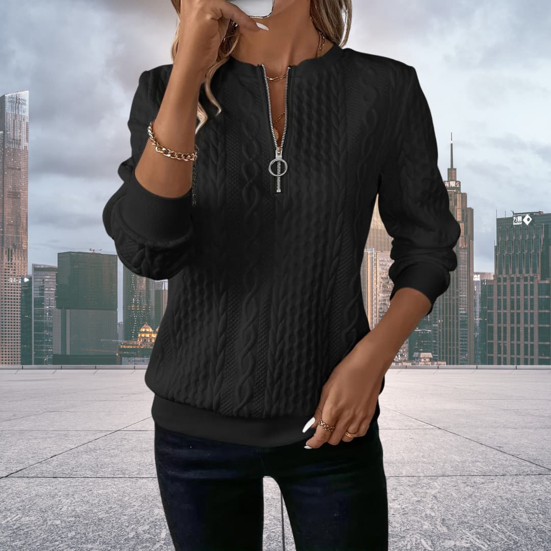 Penny | Women's Cable Knit Zip-Up Sweater