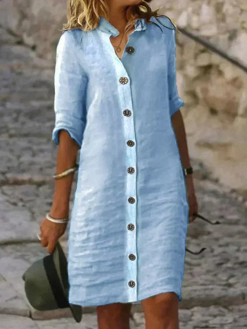 Michelle® | Women'S Casual Summer Blue Linen Dress