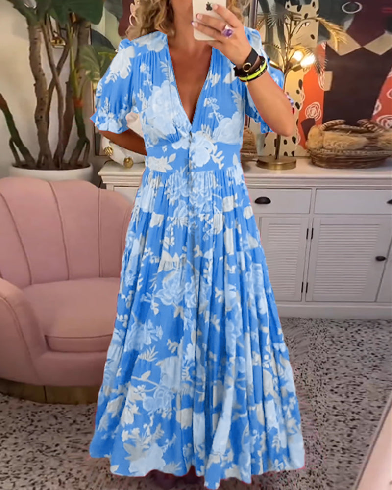 Marina® | Floral Dress A-Line Puff Sleeves