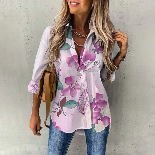 Melina® | Casual, Loose Long-Sleeved Blouse With A Floral Pattern