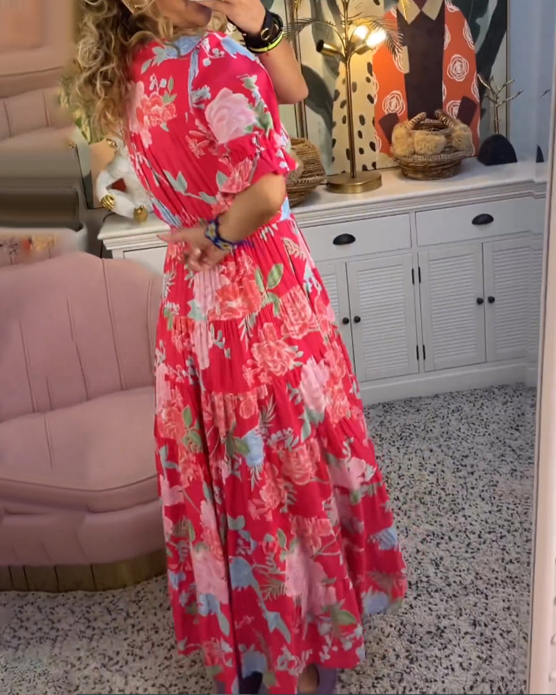 Marina® | Floral Dress A-Line Puff Sleeves