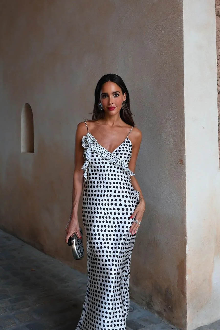 Julia® | Imaginative, Dotted, Ruffled Guipure Lace Strap Maxi Dress