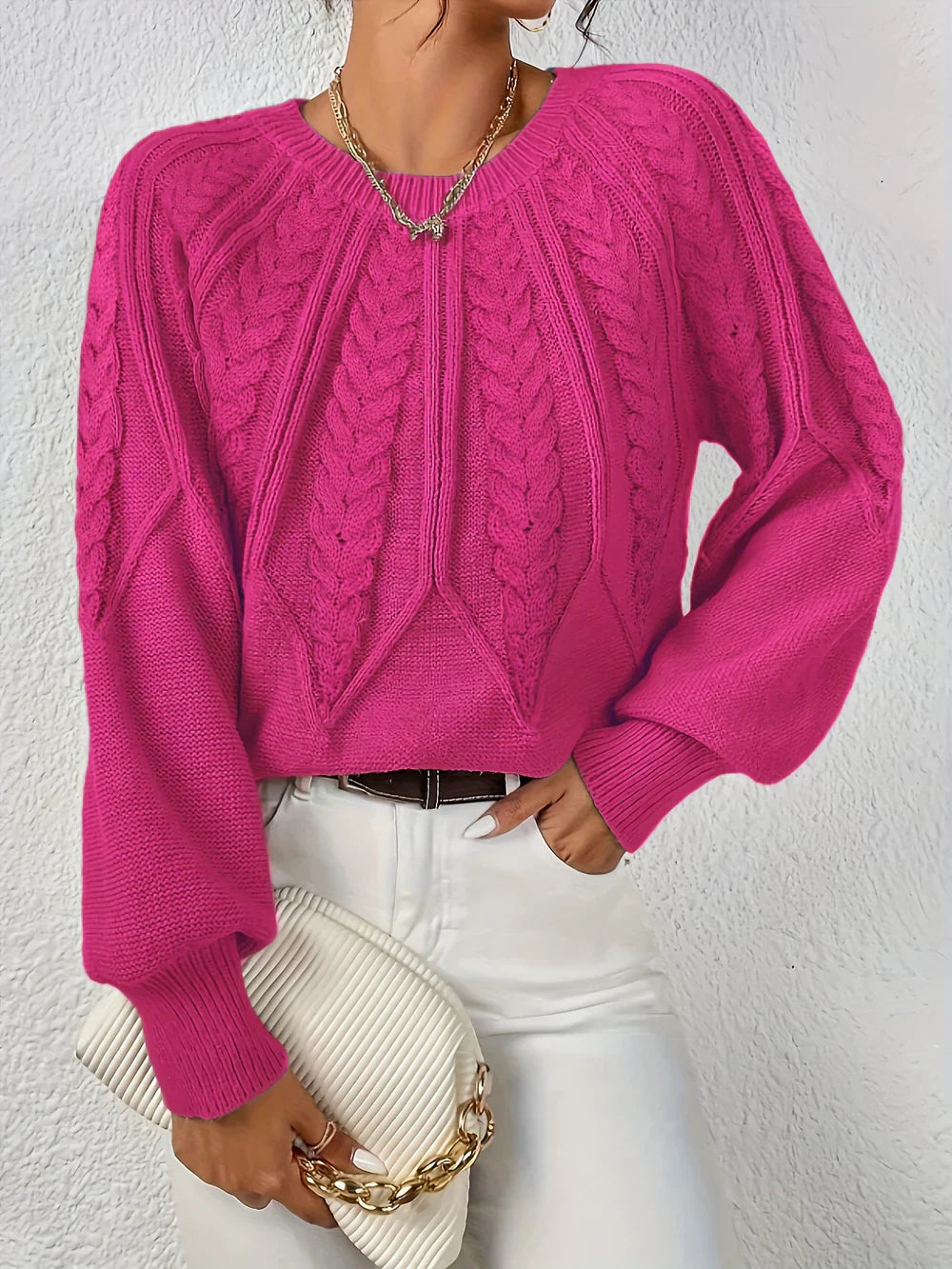 Jillian | Women's Cable Knit Raglan Sleeve Sweater