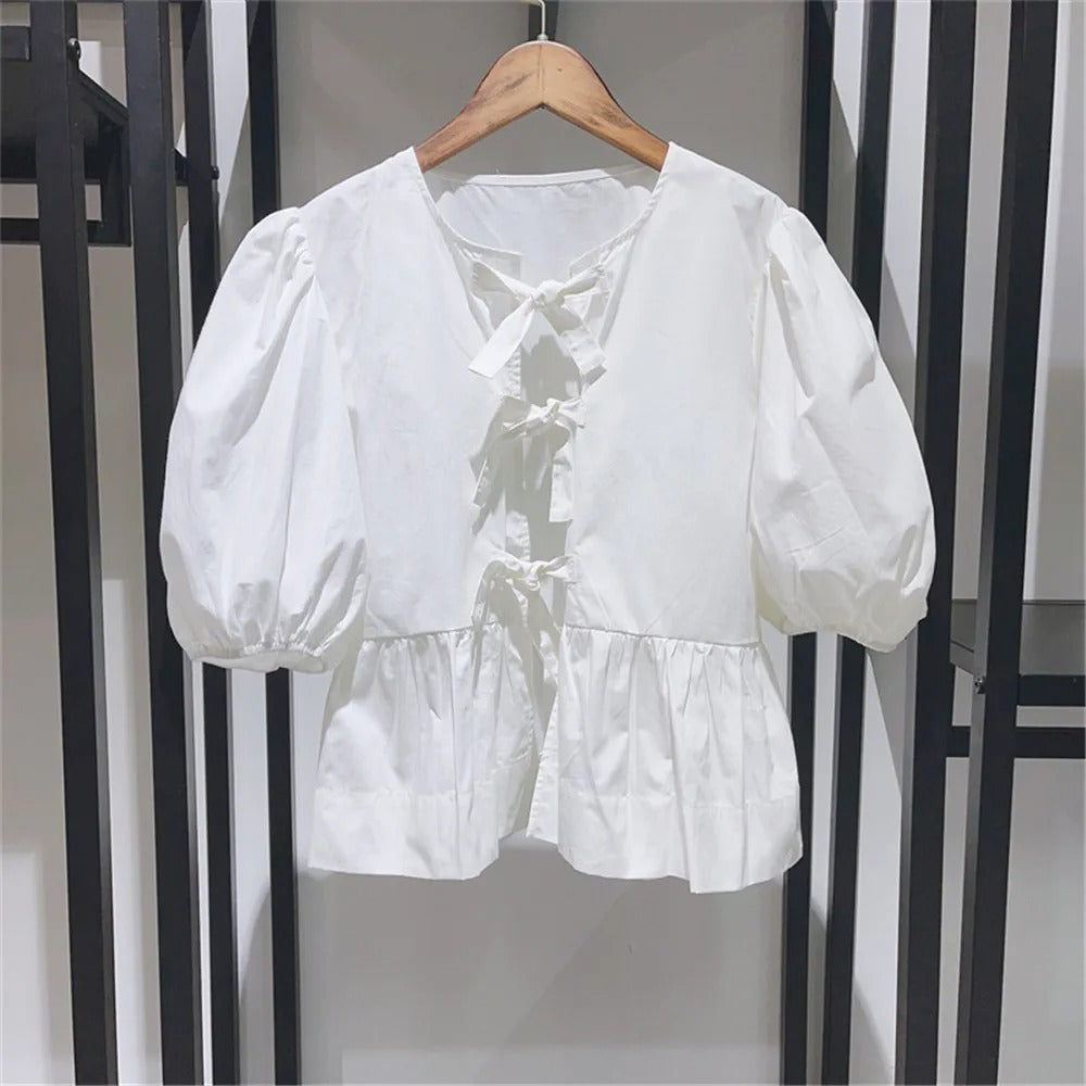 Helga® | Women'S Drawstring Shirt With Puff Sleeves