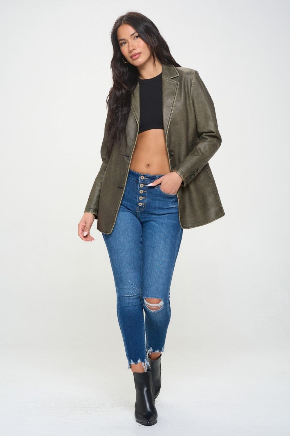 Marina | Single-breasted vegan leather blazer