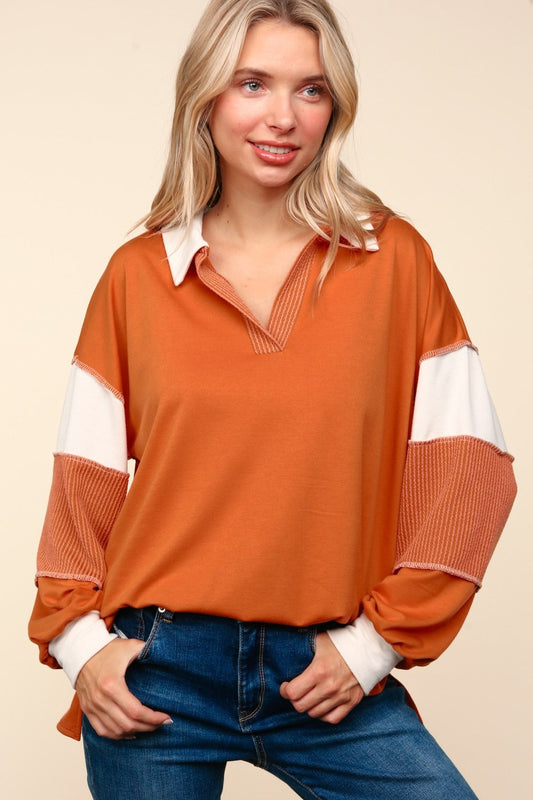 Helena | Haptics long sleeve top with exposed seam in color block look
