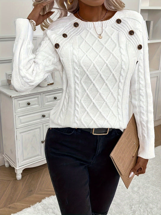 Annelie | Single-breasted cable-knit sweater with a crew neck