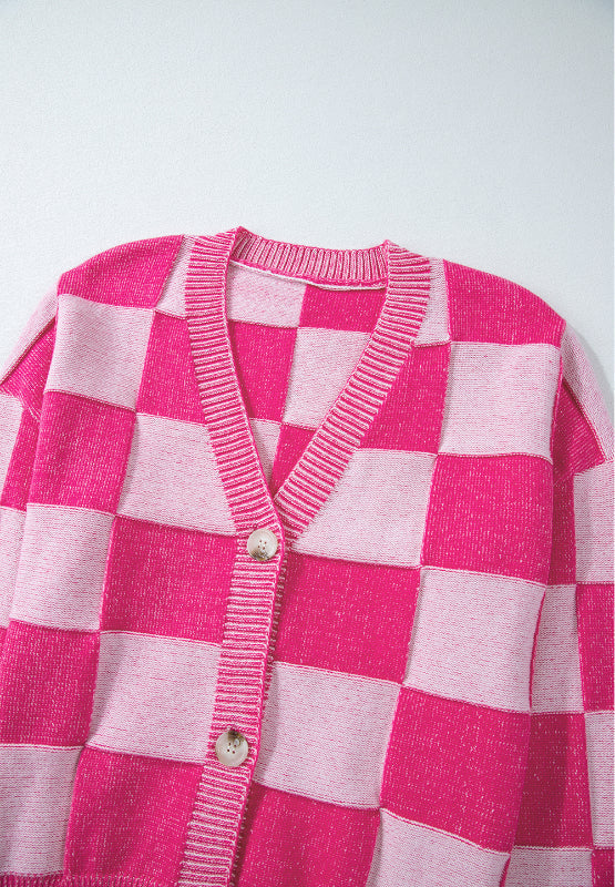 Adriana | Checked long-sleeved cardigan with V-neck