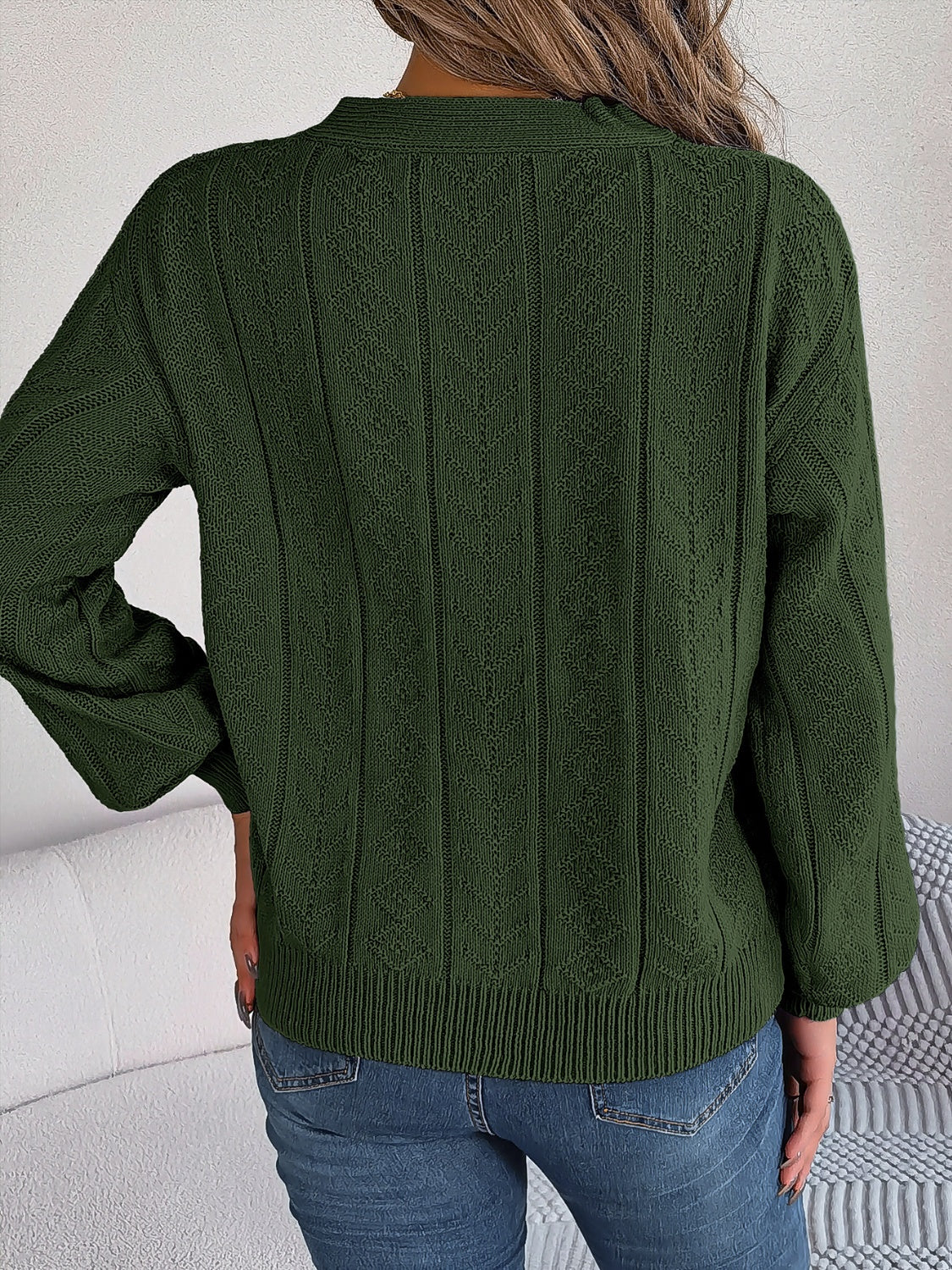 Maite | Long-sleeved sweater with cable knit and V-neck