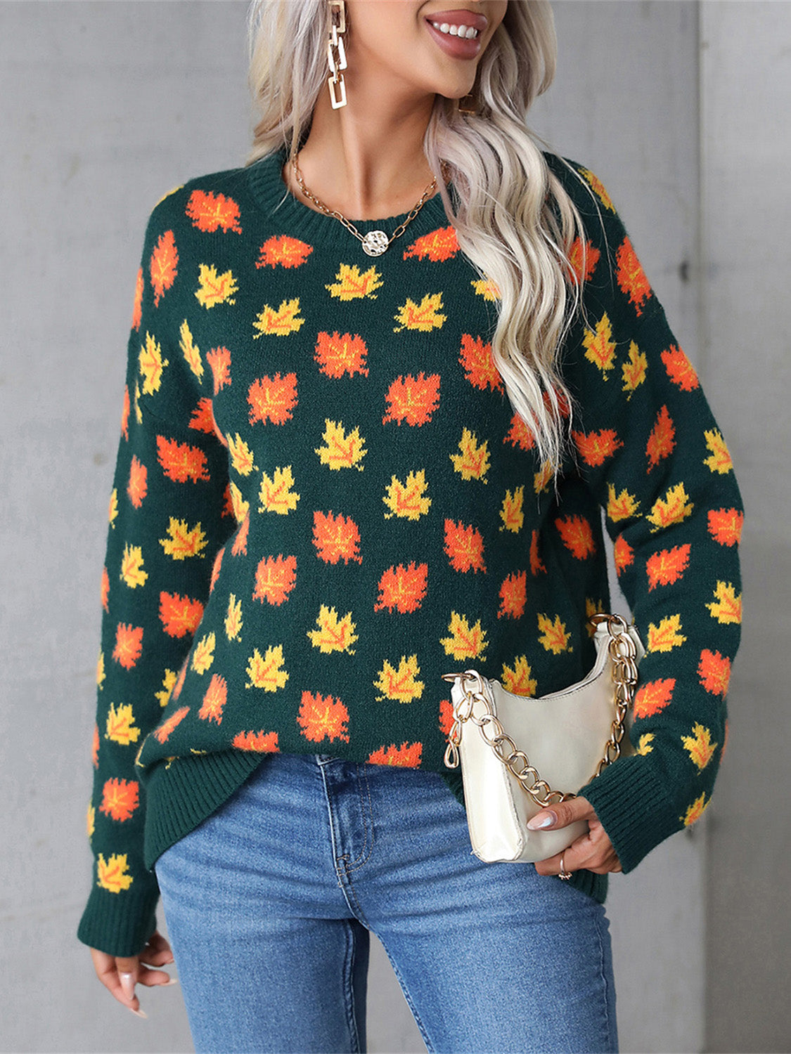 Araceli | Maple leaf long sleeve crew neck sweater