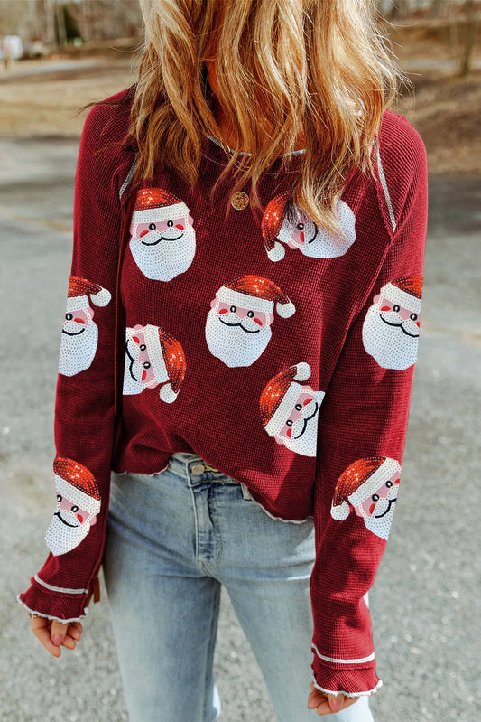 Miriam | Long sleeve blouse with Santa Claus crew neck and sequins