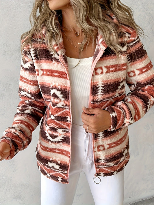 Amelie | Long sleeve hooded jacket with geometric zip