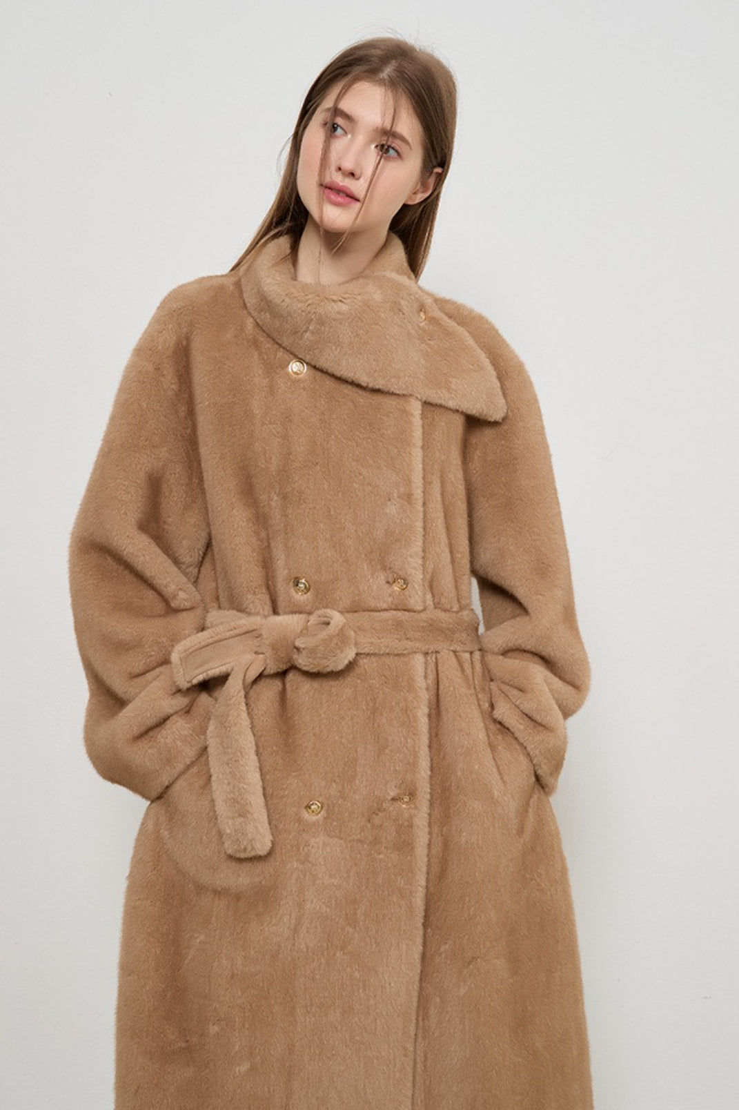 Luxe Faux Fur Tweed Long Elegant Lady Overcoat