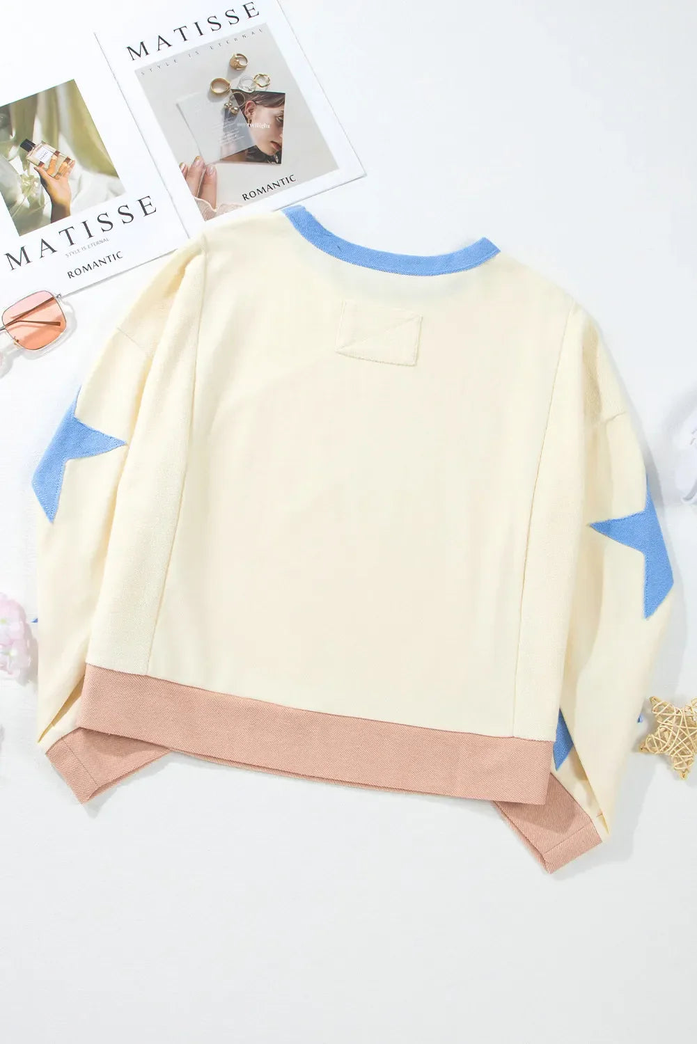 Annelies | Long sleeve sweatshirt with star contrast crew neck