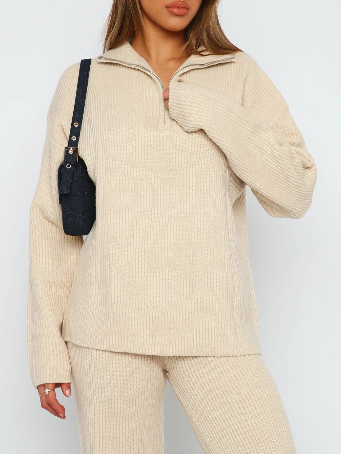 Agnes | Long sleeve top and quarter zip trousers set