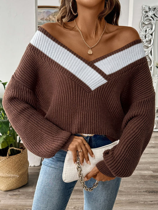 Martina | Contrasting colored sweater with long sleeves and dropped shoulders