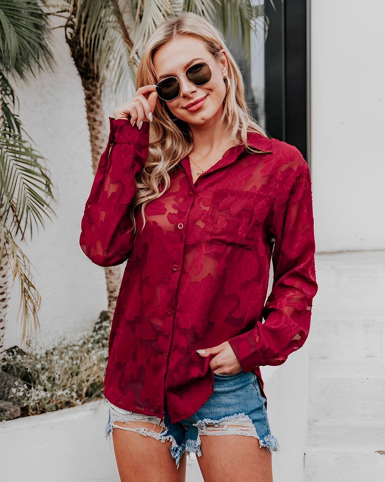 Aulikki® | Lace See Through Button Down Blouse