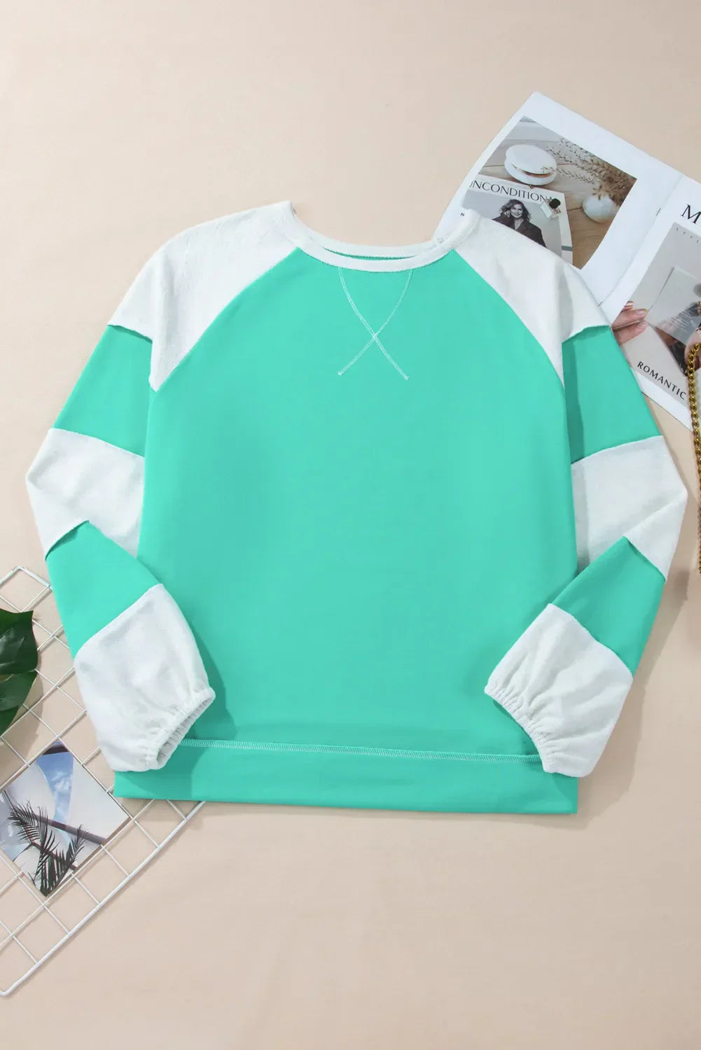 Elena | Plus size color block long sleeve sweatshirt with exposed seams