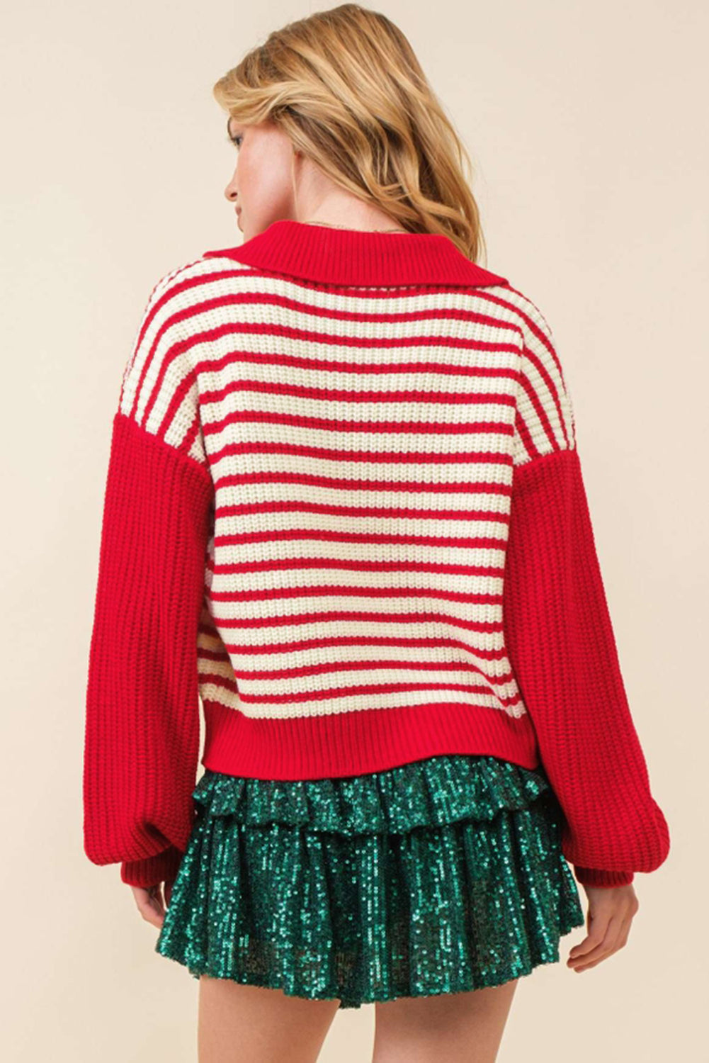 Lorena | Striped long-sleeved sweater with Johnny collar