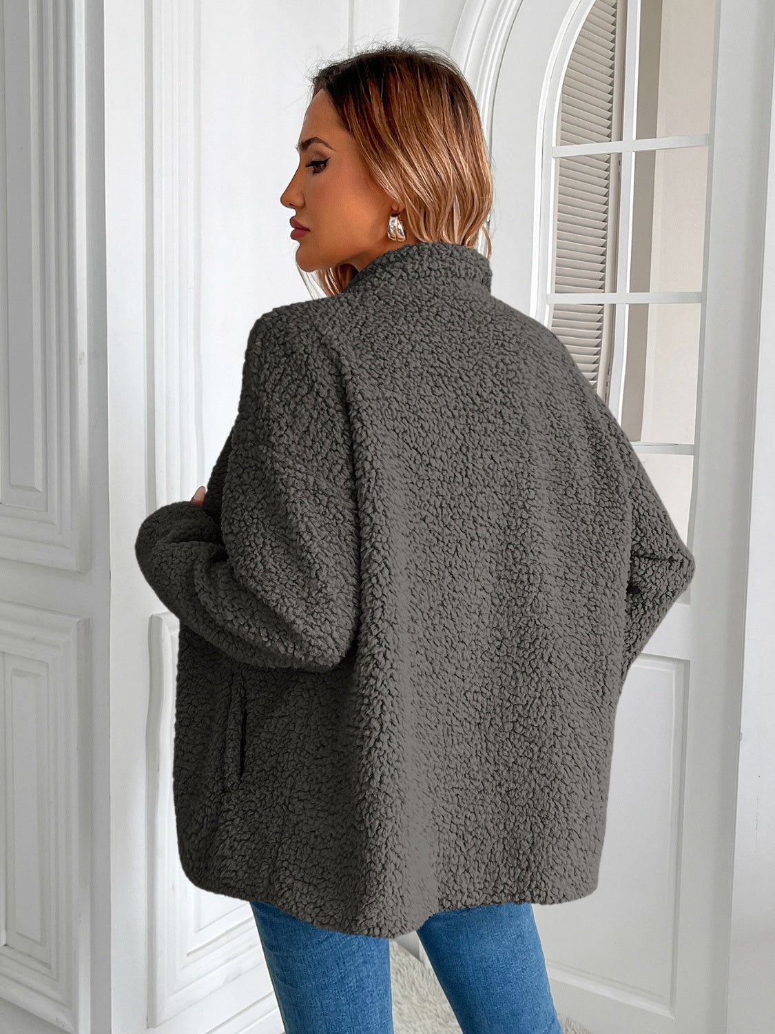 Camila | Ivy Lane fluffy jacket with long sleeves and zip