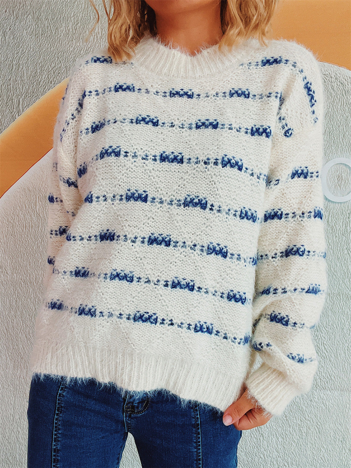 Ilse | Striped long-sleeved sweater with a crew neck