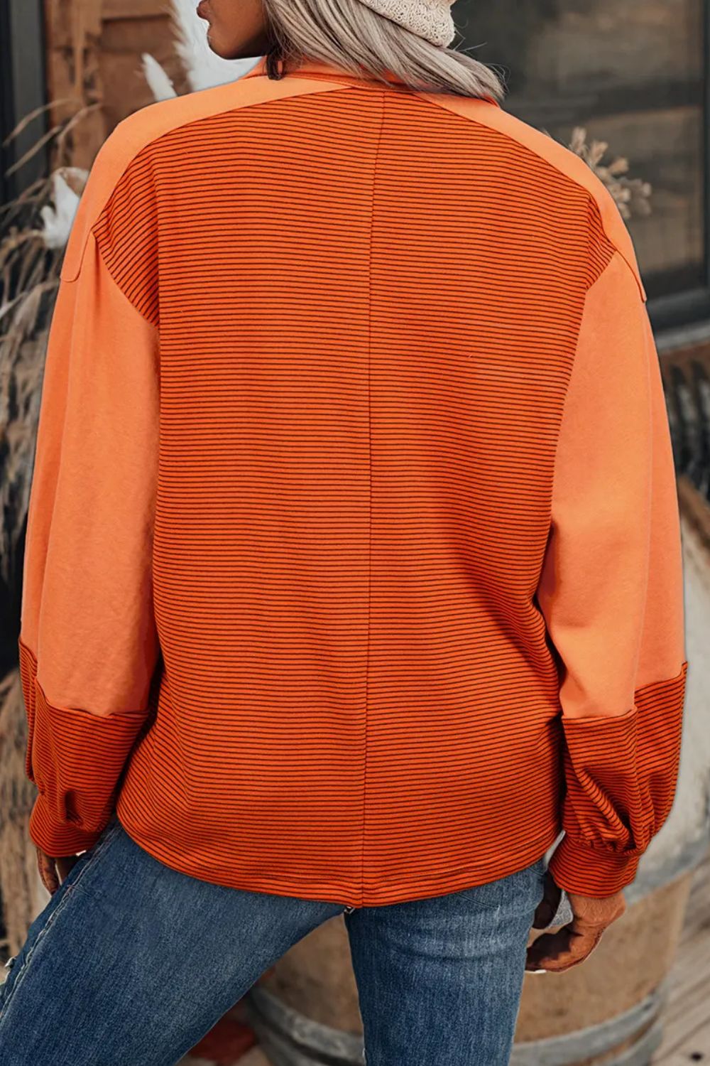 Magda | Striped half button long sleeve sweatshirt
