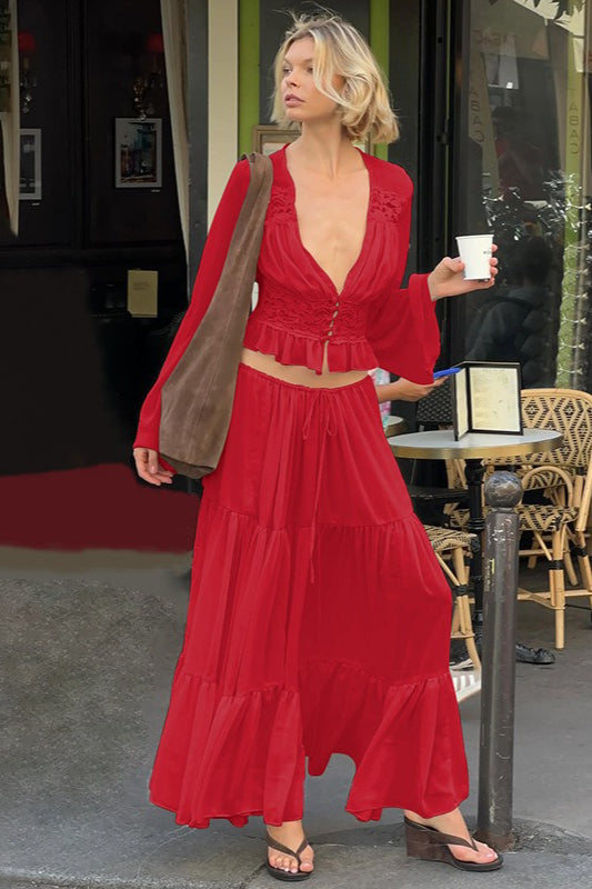Sexy Lace Chiffon Sheer Tie Skirt Set