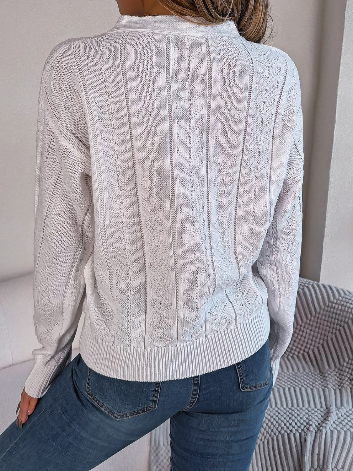 Maite | Long-sleeved sweater with cable knit and V-neck