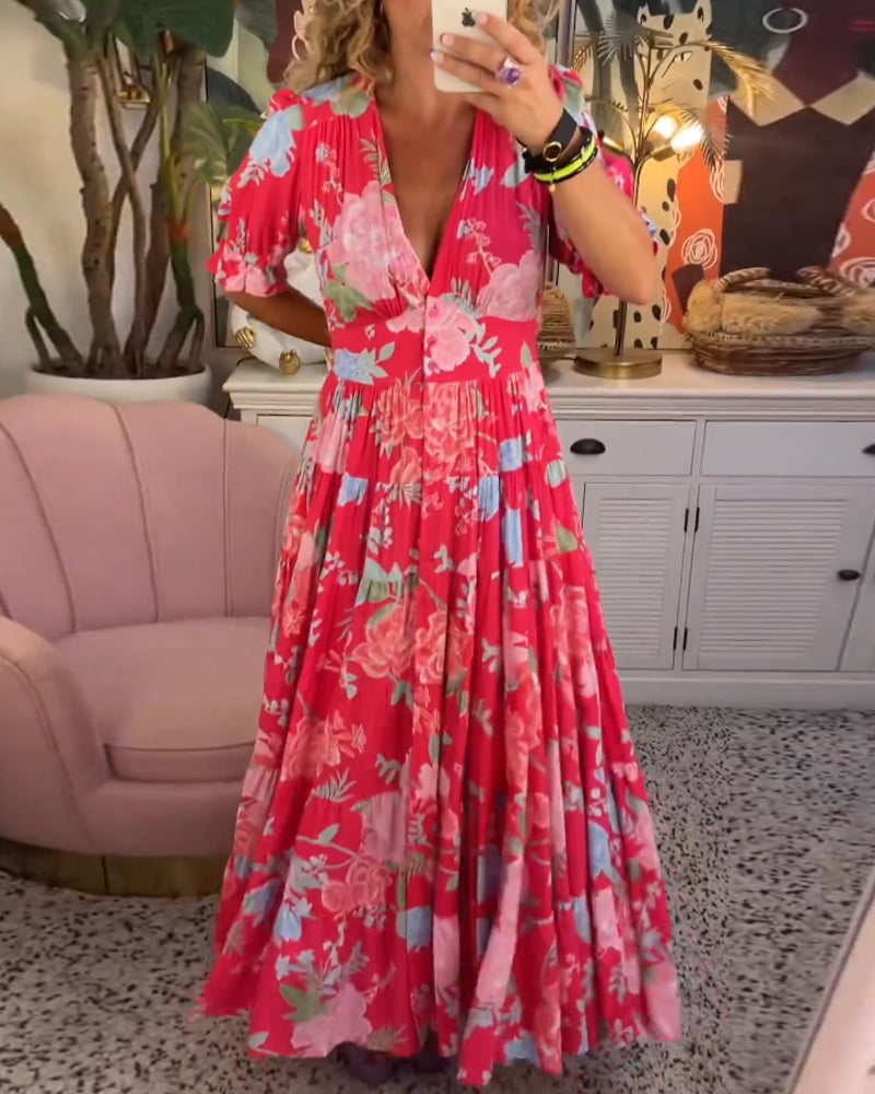 Marina® | Floral Dress A-Line Puff Sleeves