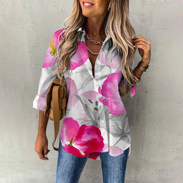 Melina® | Casual, Loose Long-Sleeved Blouse With A Floral Pattern