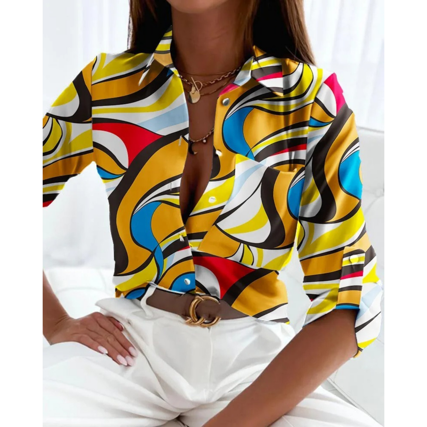 Alice | Elegant women's blouse in business style with a lined print