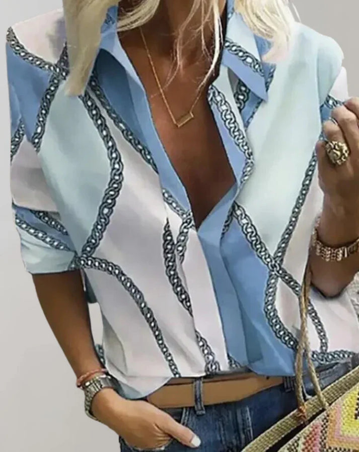 Eva® | Elegant Blouse With Chain Print And V-Neck