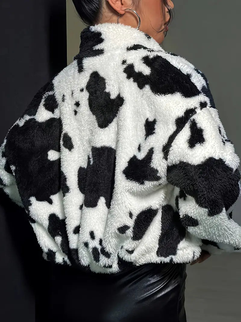 Lorena | Cozy jacket with zip and cow print
