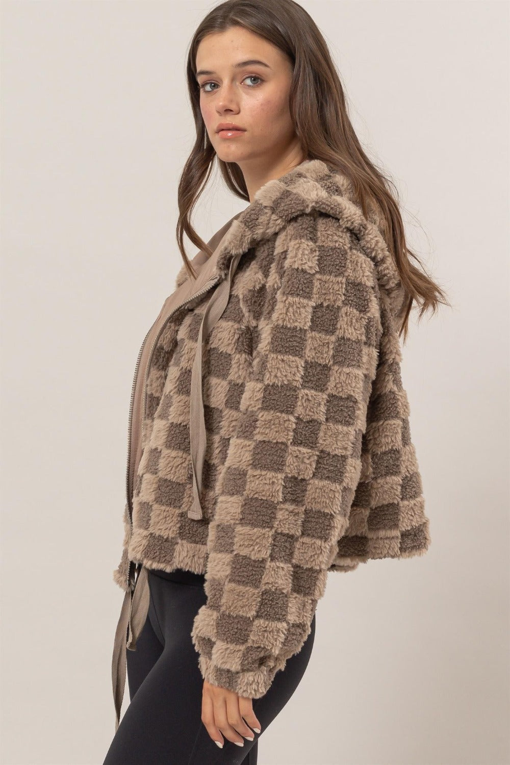 Birgit | Checked Sherpa zip hoodie jacket