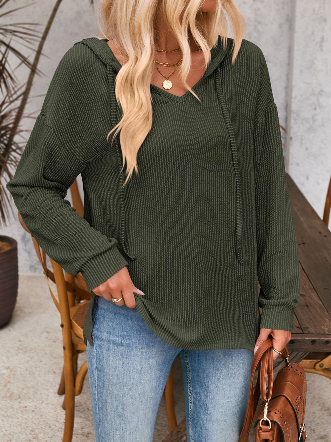 Melanie | Double Take hoodie with drawstring, dropped shoulder and long sleeves