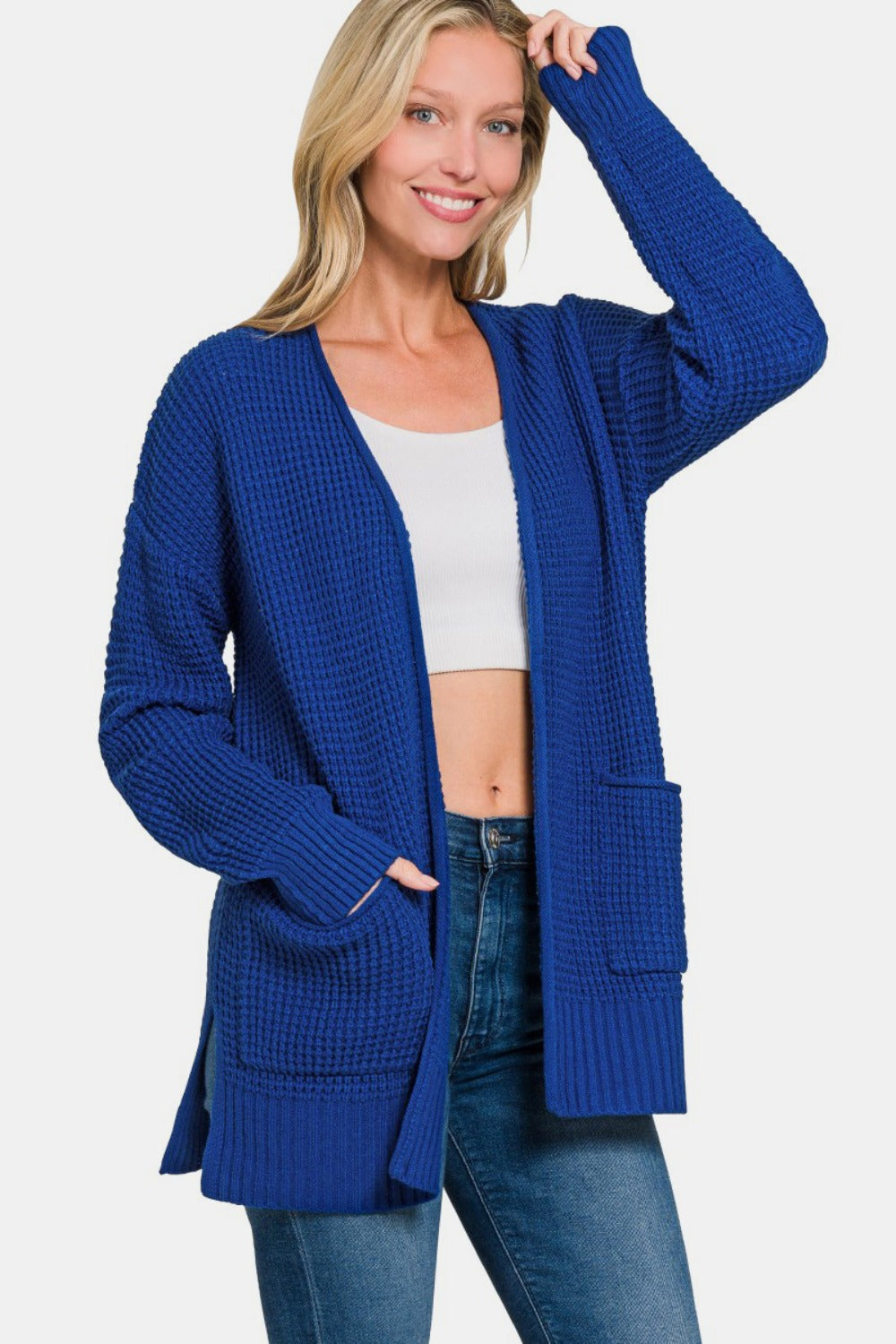 Charlotte | Waffle sweater cardigan with open front