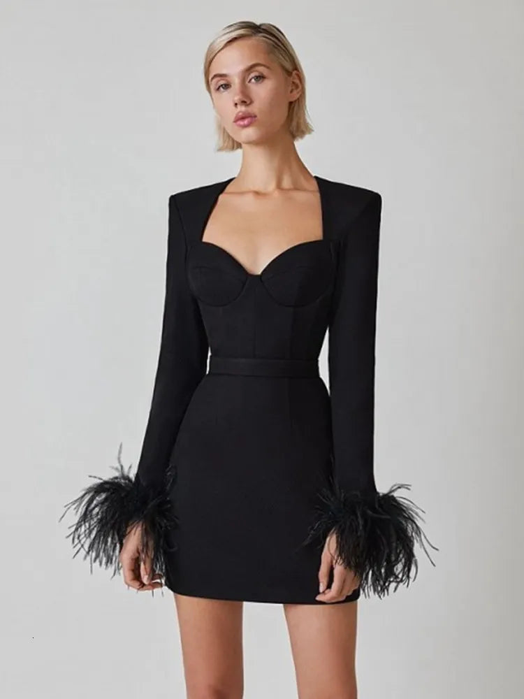 Violeta® | Women's Feather Bodycon Mini Dress
