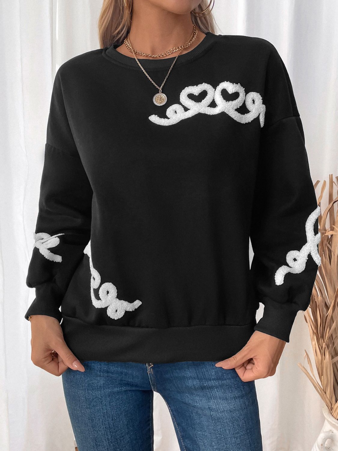 Carla | Perfee Heart crew neck long sleeve sweater