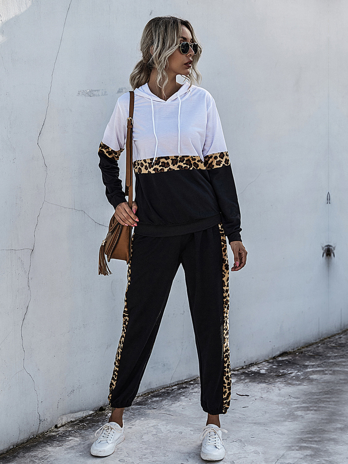 Alba | Perfee contrast long sleeve hooded top and sweatpants set