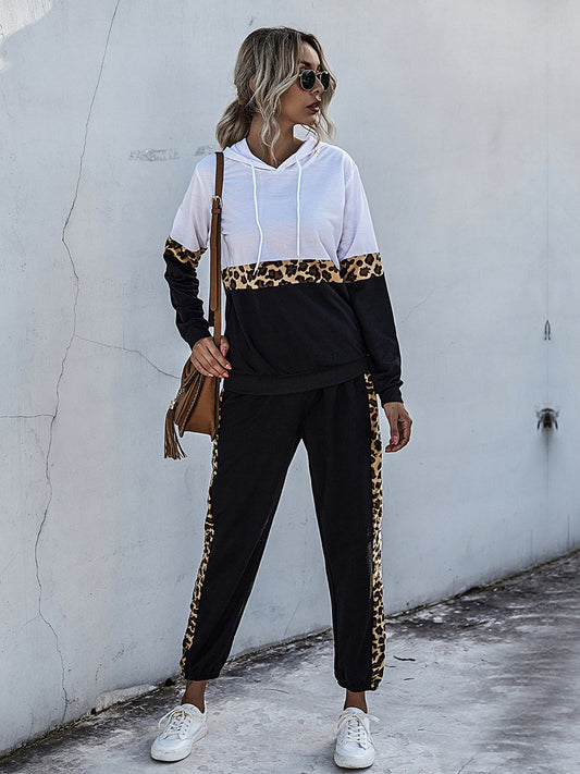 Alba | Perfee contrast long sleeve hooded top and sweatpants set