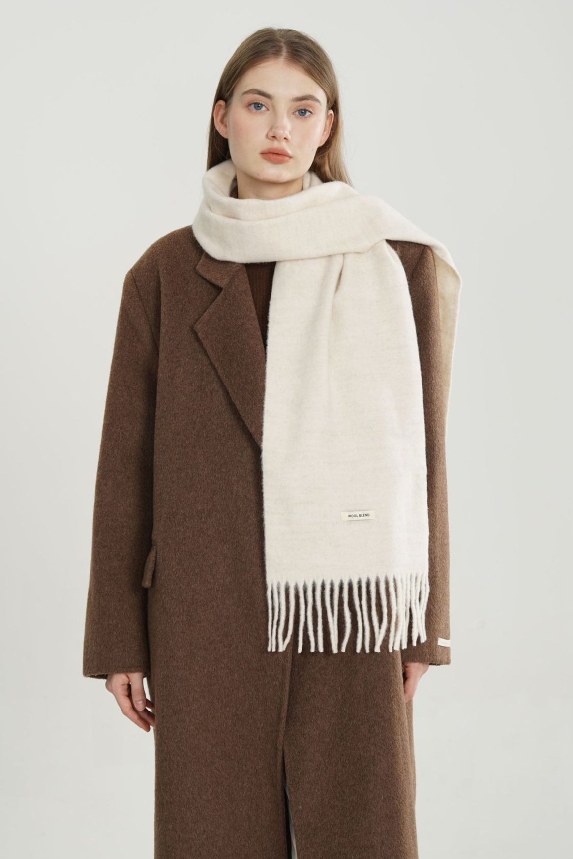 Wool Blend Minimalist Solid Woven Fringed Scarf