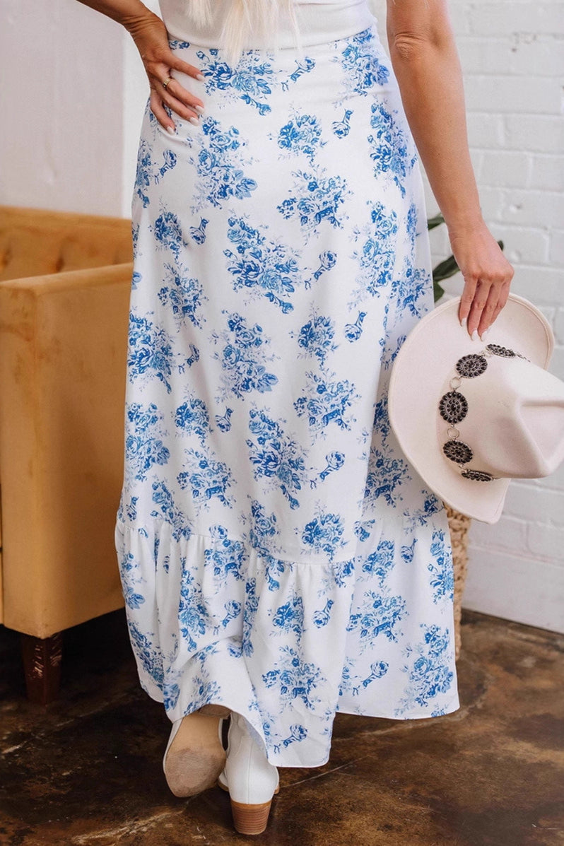 Ruffle Floral Bohemian Asymmetrical Skirt