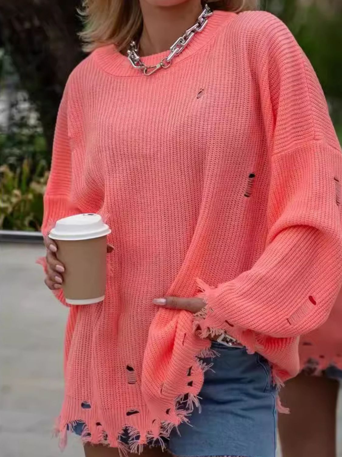 Brigitta | Long-sleeved crew-neck sweater with a distressed look