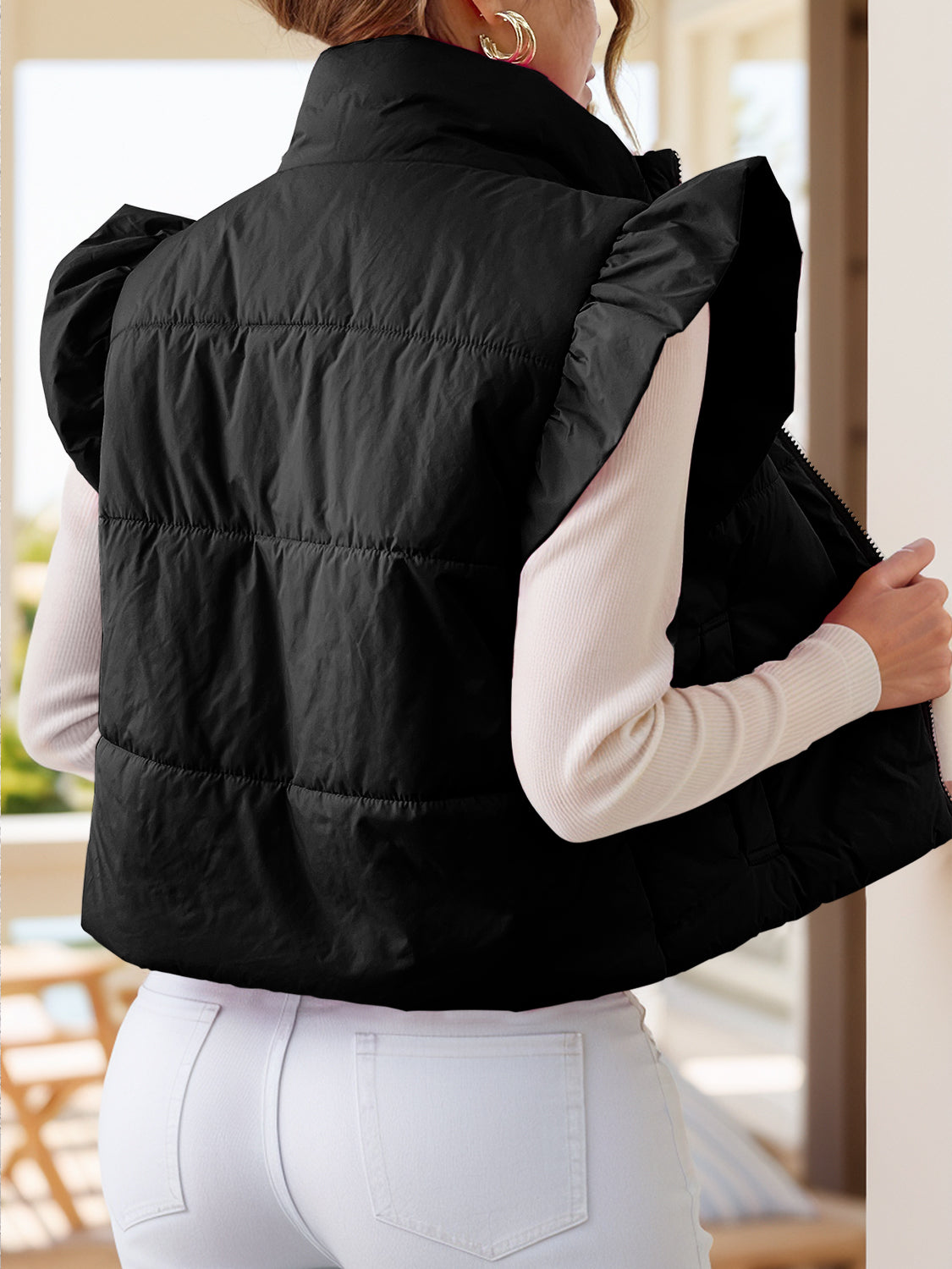 Anita | Zip-up jacket with cap sleeves and pockets
