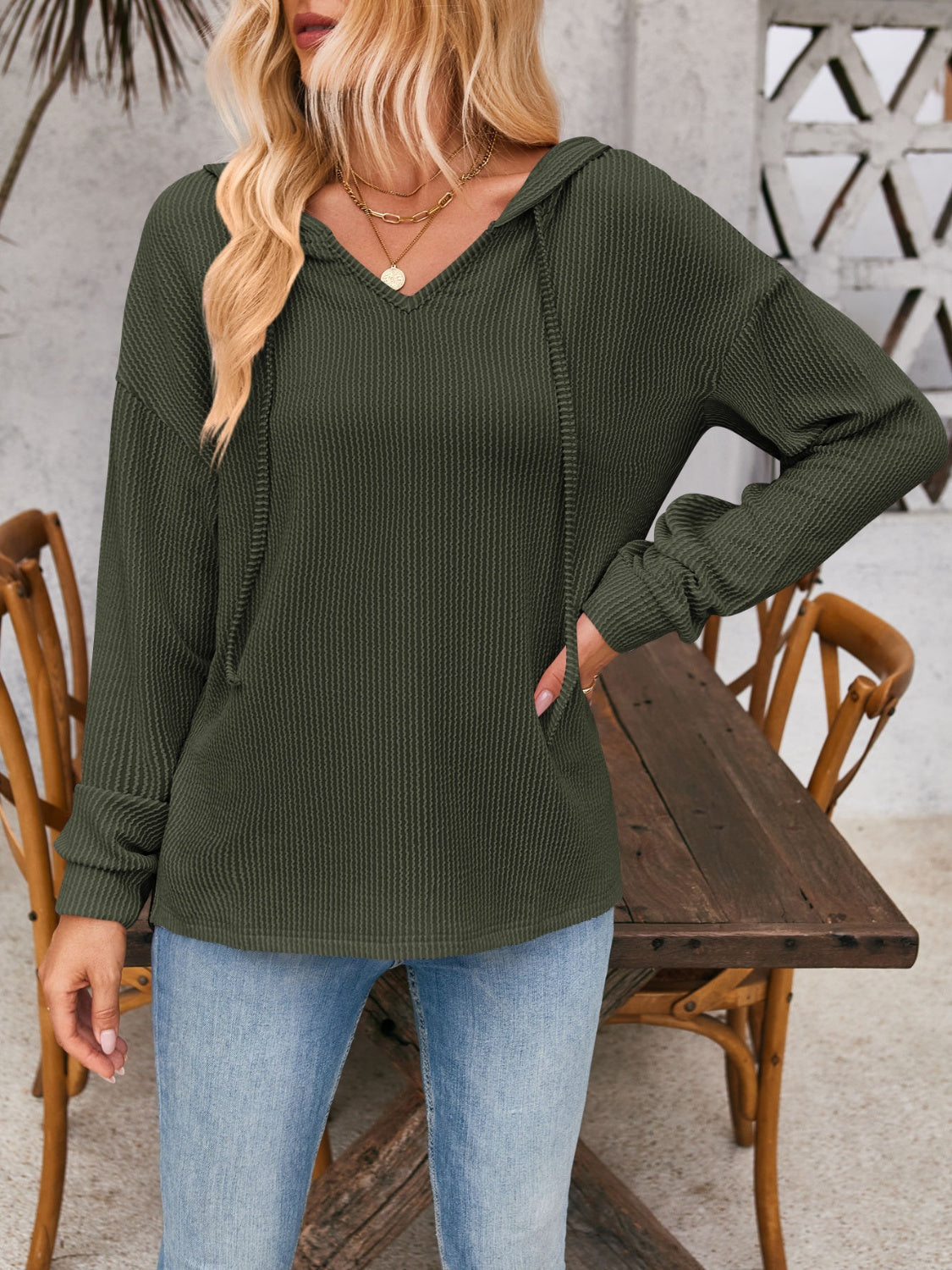 Melanie | Double Take hoodie with drawstring, dropped shoulder and long sleeves