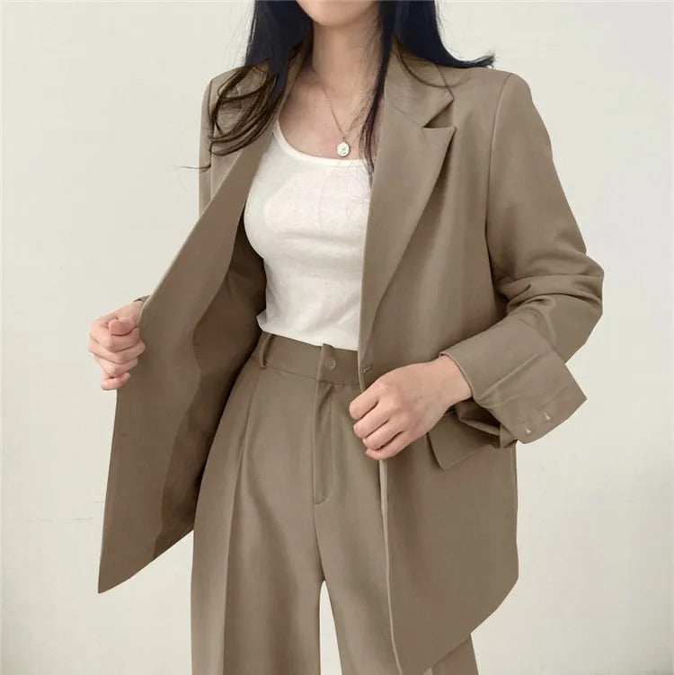 Cayetana® | Women's solid-color blazer and straight-cut pants set