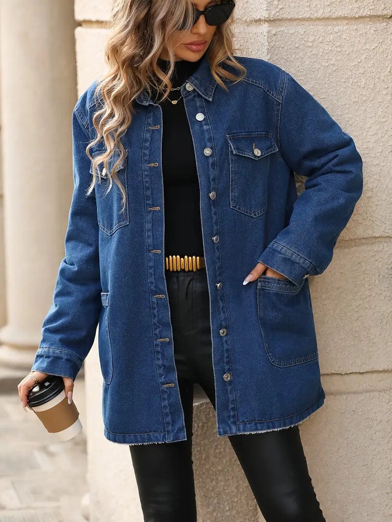 Carina | Mid-length fleece denim jacket